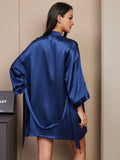 SilkSilky UK Pure Silk V Neck Nightdress&Dressing gowns DarkBlue 002