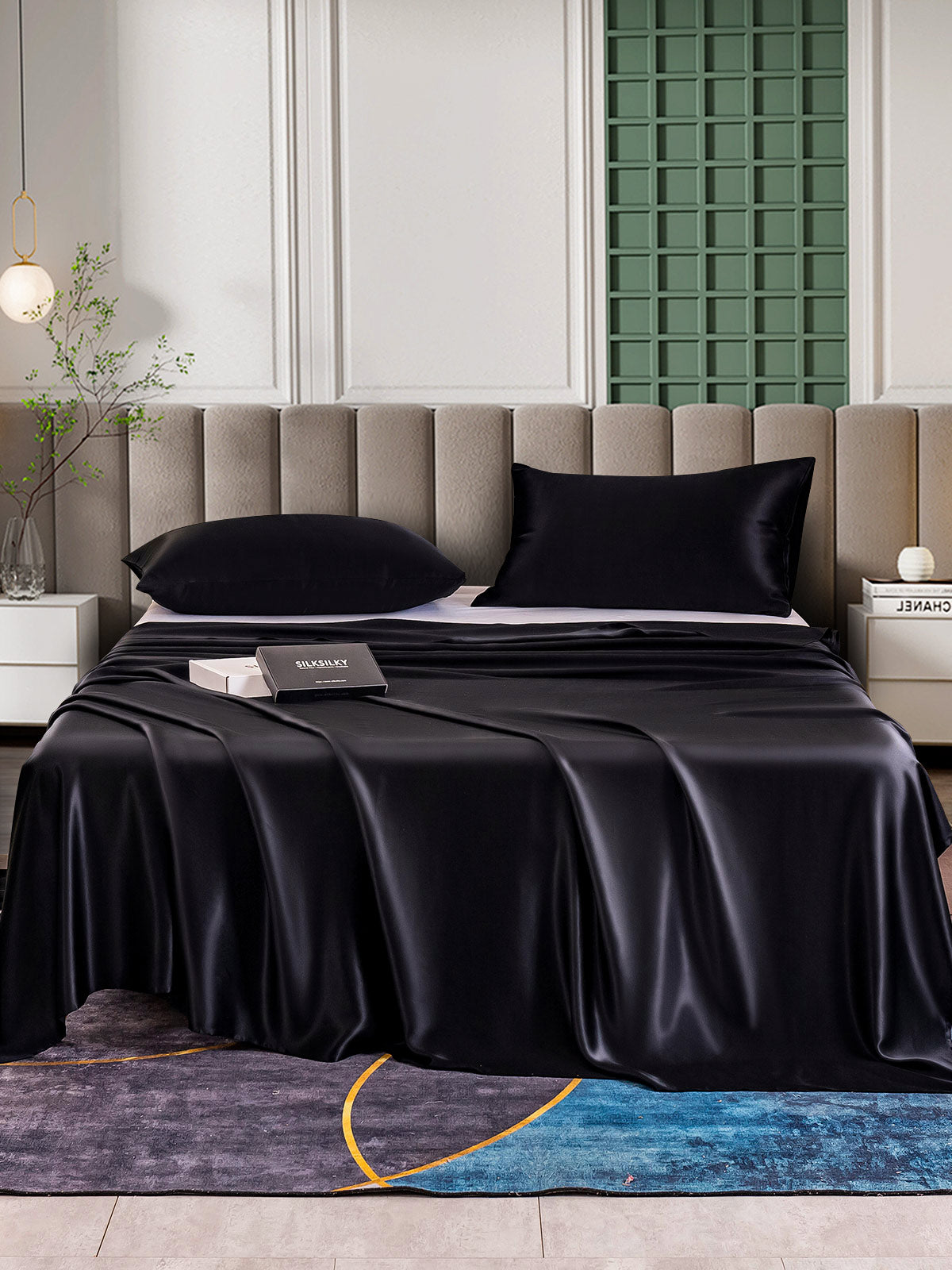 [Black] SilkSilky-UK 25Momme Pure Silk Bedding Set 001