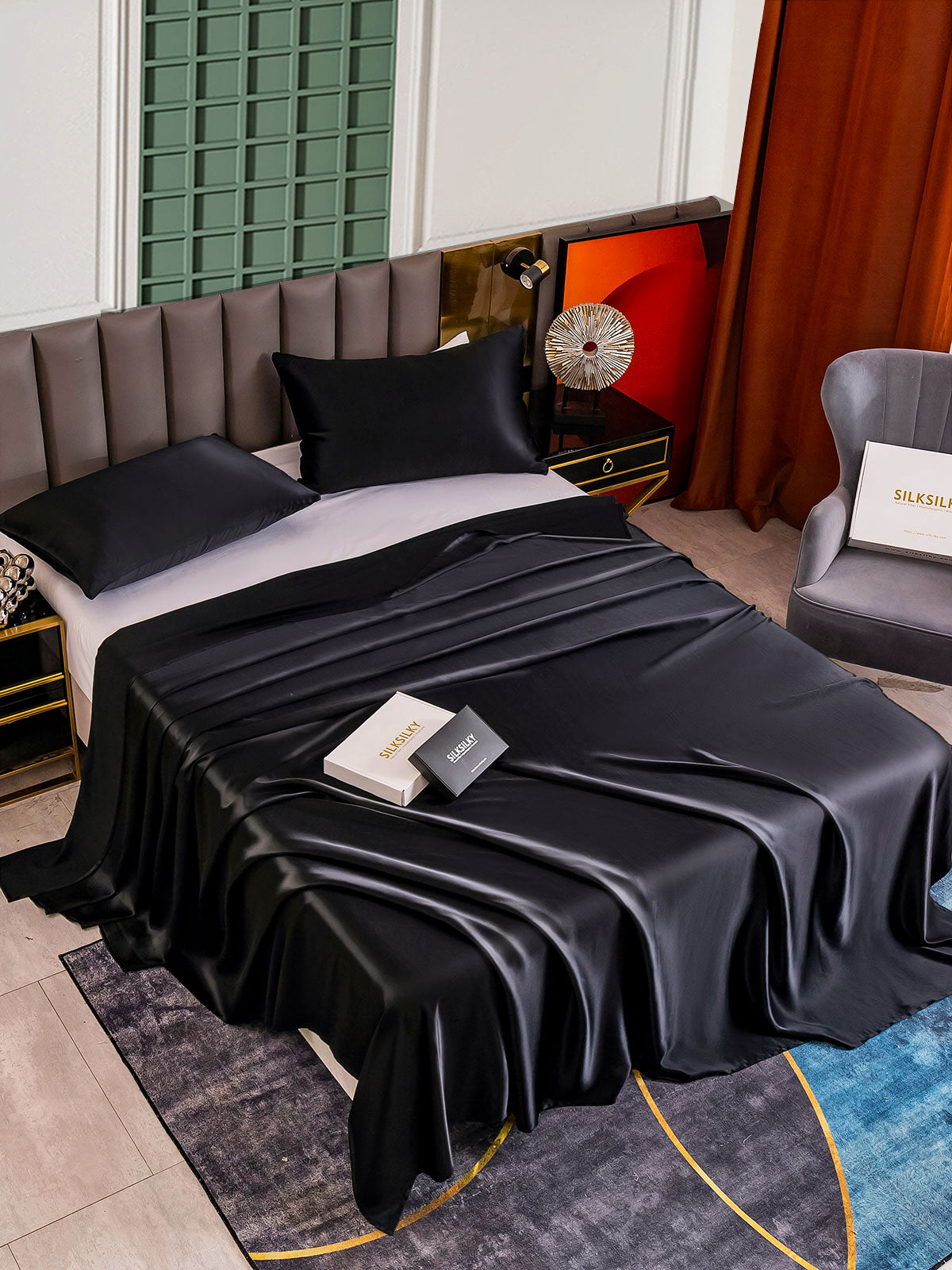[Black] SilkSilky-UK 25Momme Pure Silk Bedding Set 002