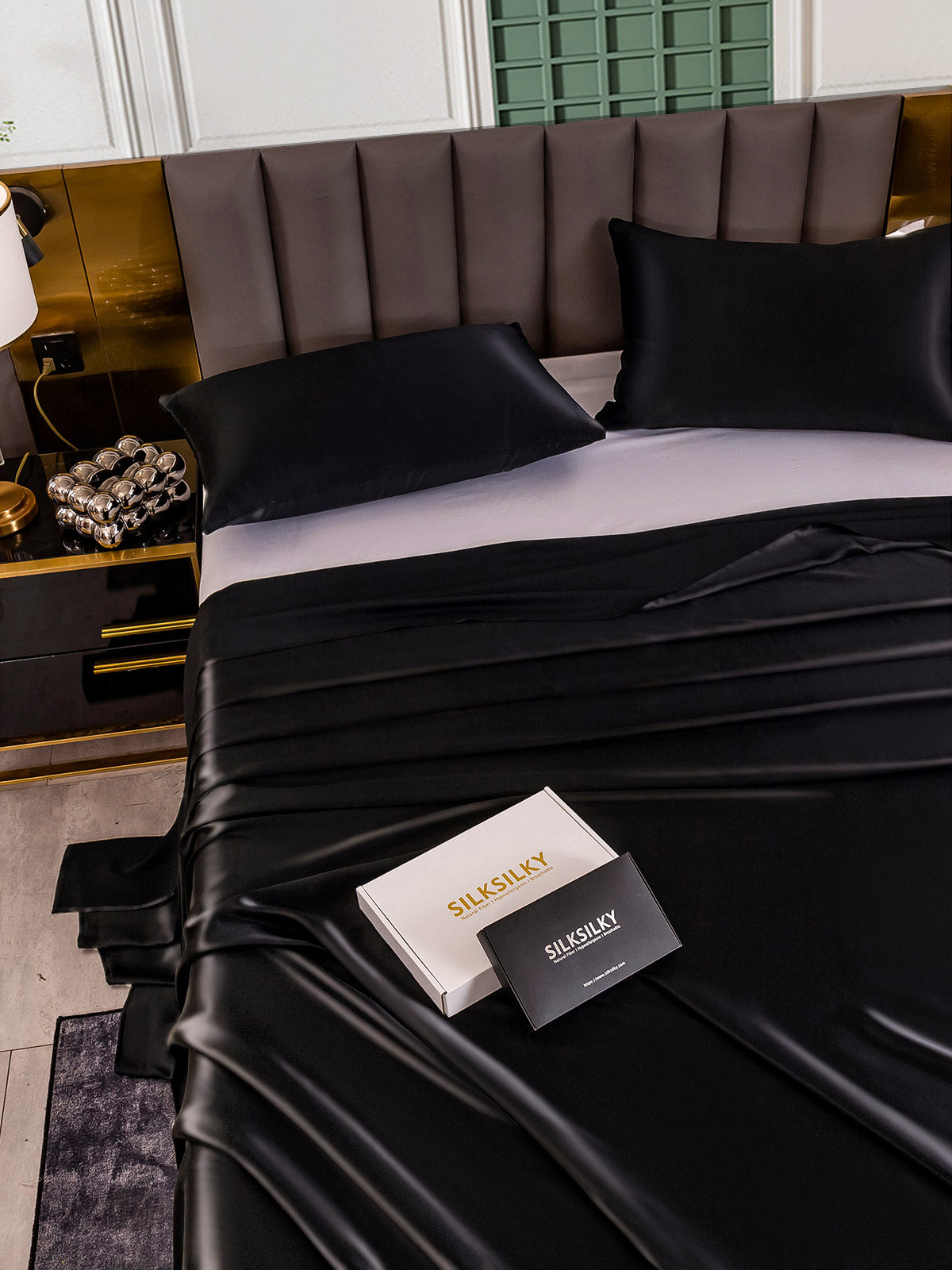 [Black] SilkSilky-UK 25Momme Pure Silk Bedding Set 005