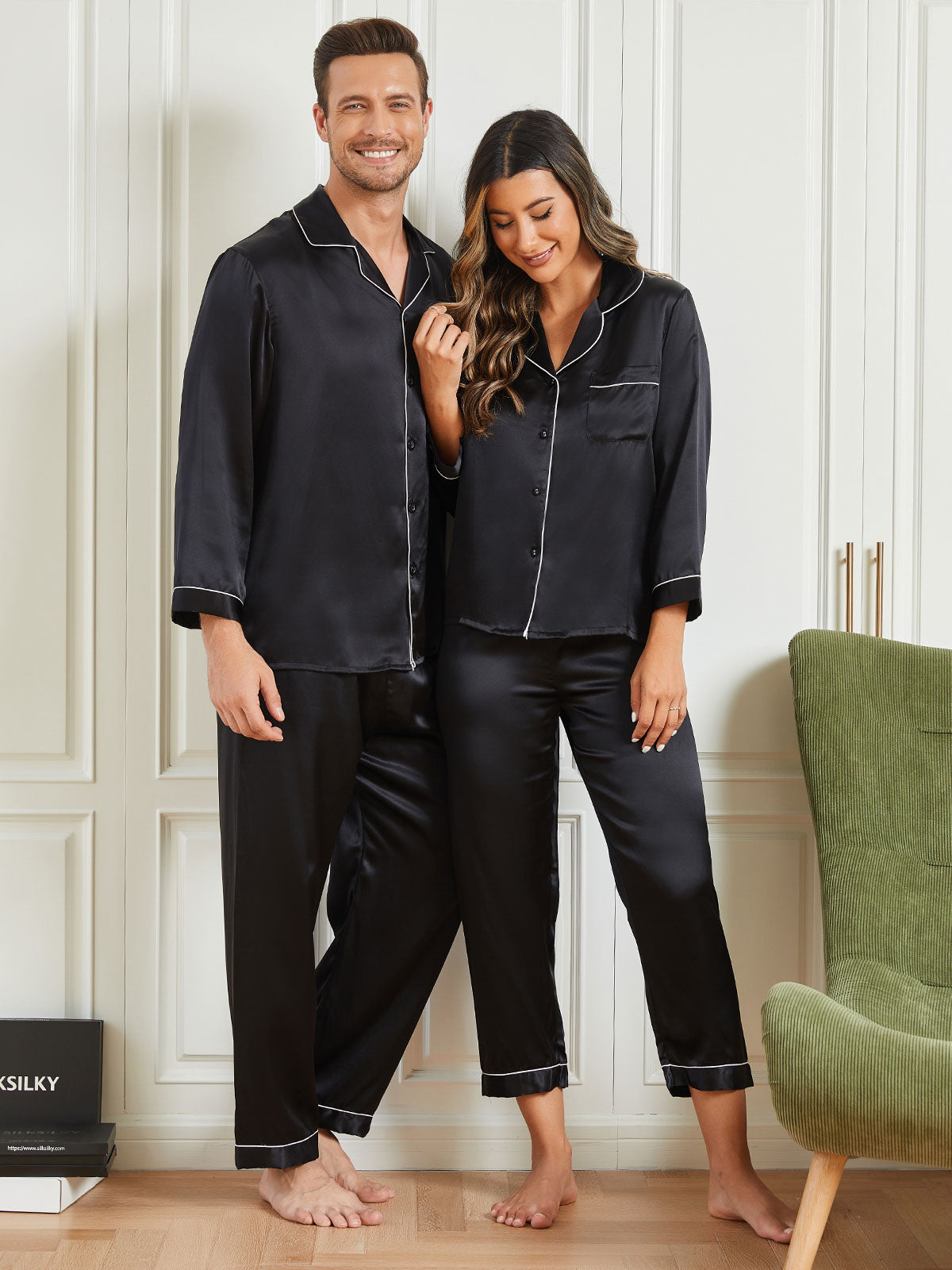 [Black] SilkSilky-UK Pure Silk Long Sleeve Couple 003