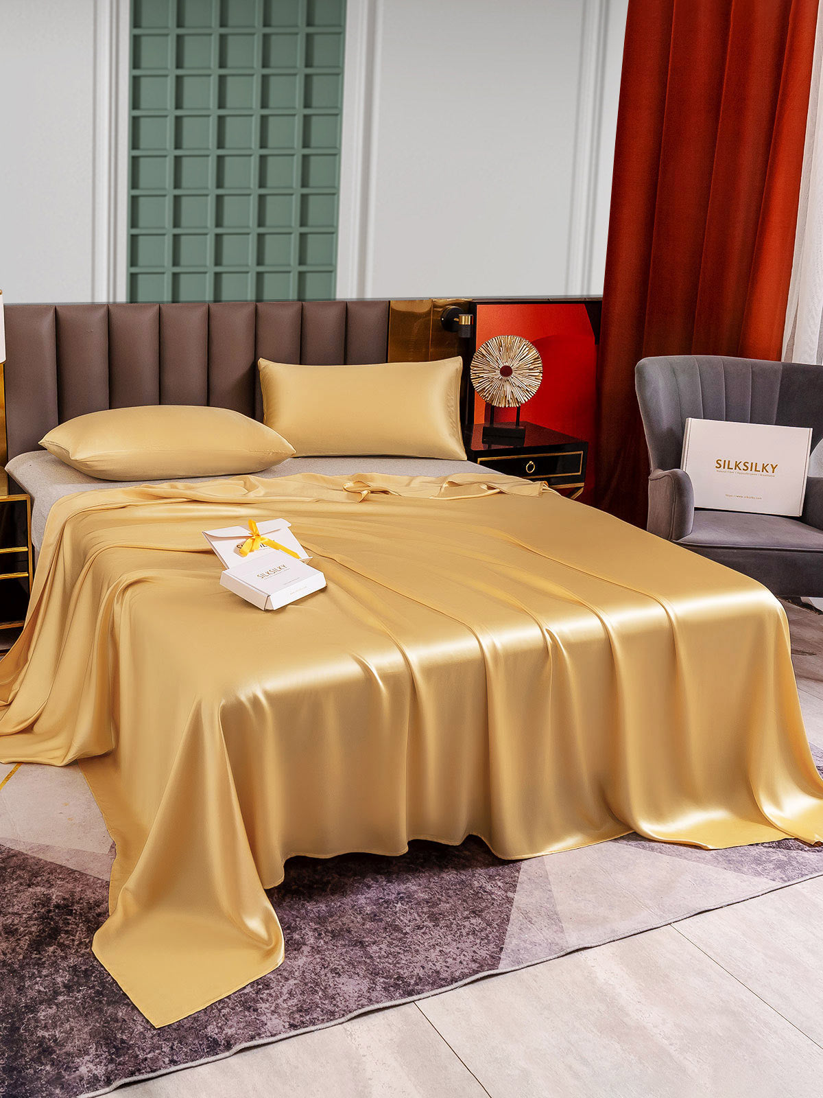 [Champagne] SilkSilky-UK 25Momme Pure Silk Bedding Set 003