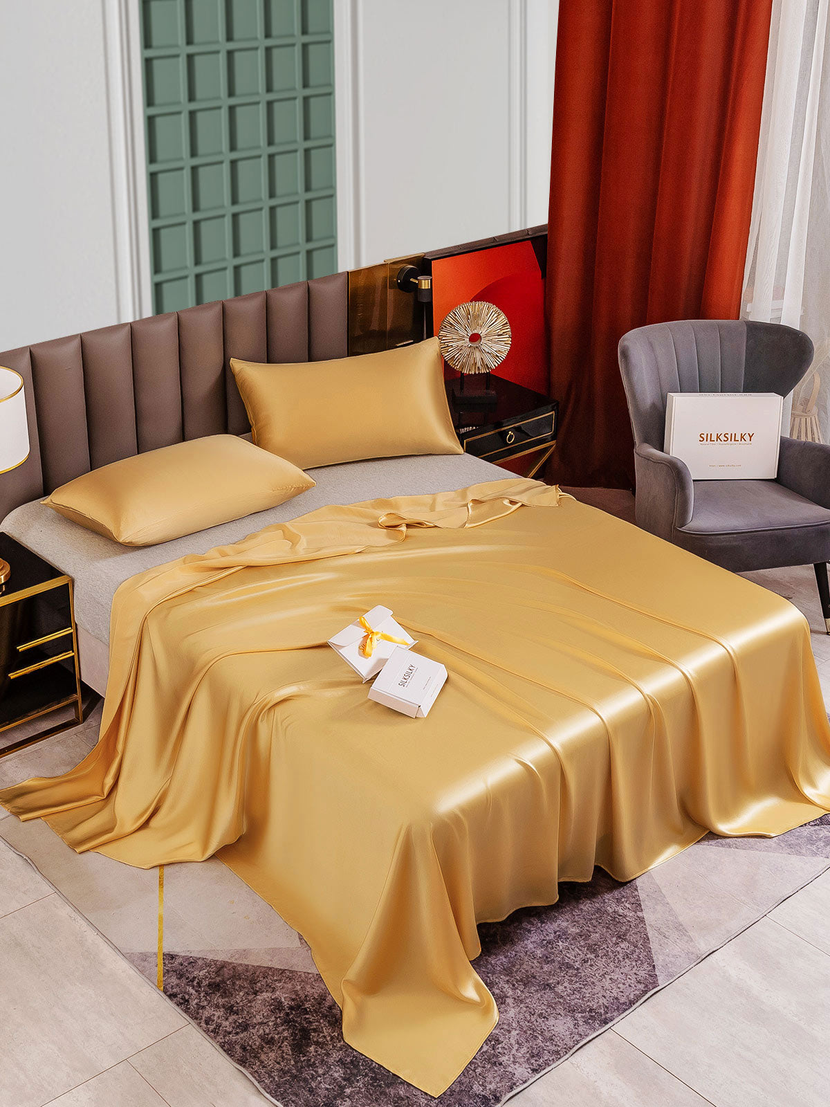 [Champagne] SilkSilky-UK 25Momme Pure Silk Bedding Set 004