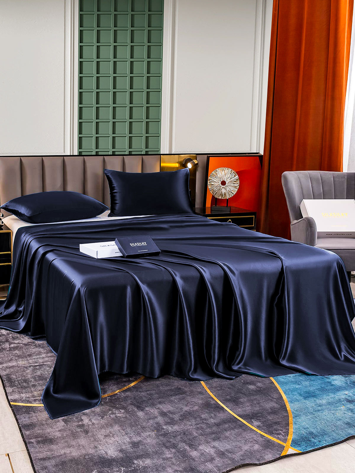 [Dark Blue] SilkSilky-UK 25Momme Pure Silk Bedding Set 003