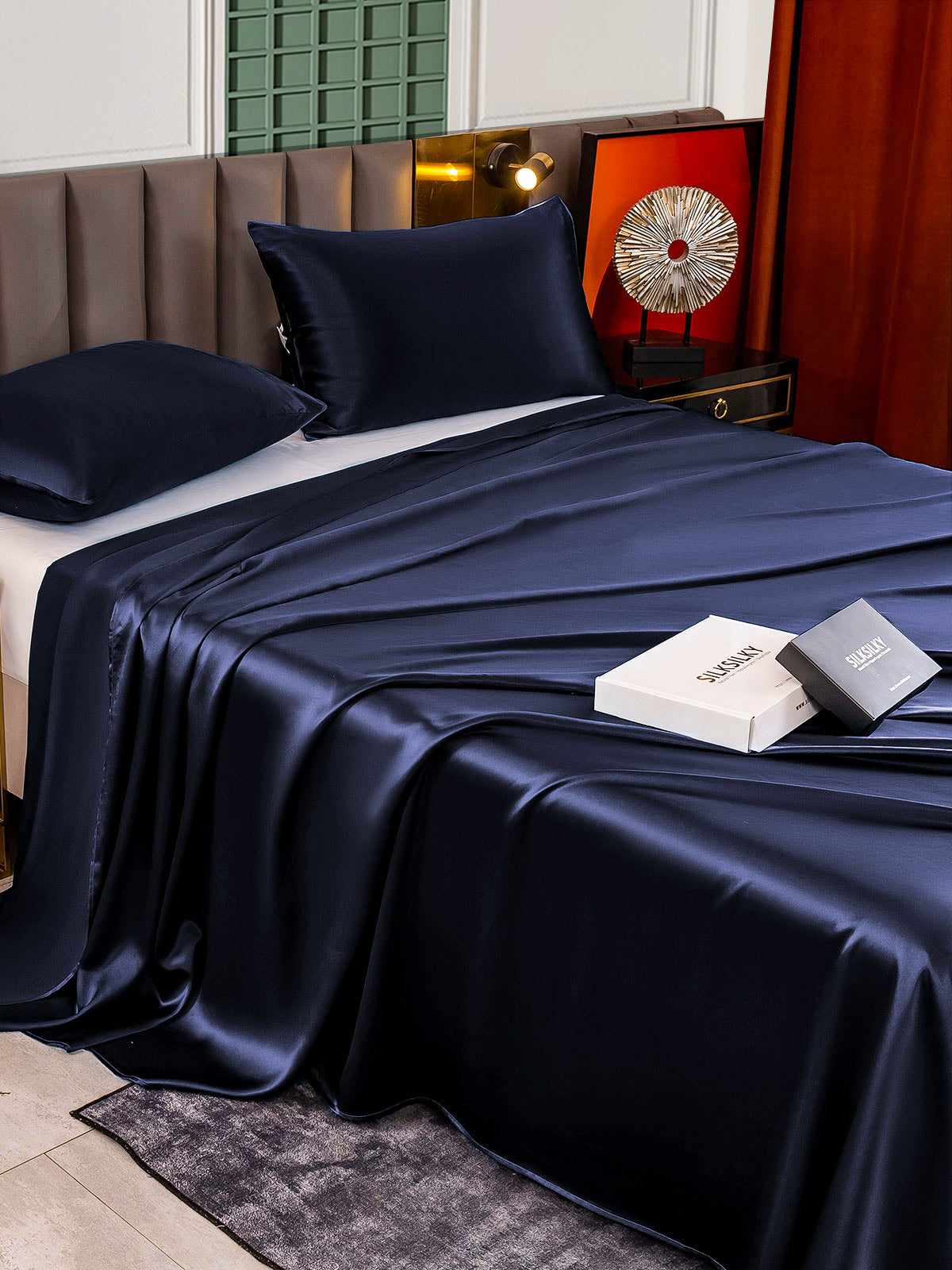 [Dark Blue] SilkSilky-UK 25Momme Pure Silk Bedding Set 004