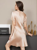 SilkSilky UK Pure Silk Short Sleeve V Neck Nightdress Champagne 002