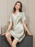 SilkSilky UK Pure Silk Short Sleeve V Neck Nightdress MintGreen 004