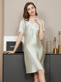 SilkSilky UK Pure Silk Short Sleeve V Neck Nightdress MintGreen 005