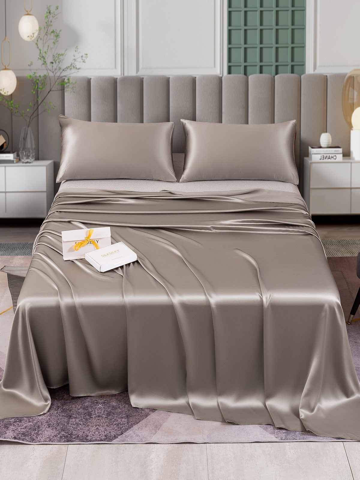 [Gray] SilkSilky-UK 25Momme Pure Silk Bedding Set 001