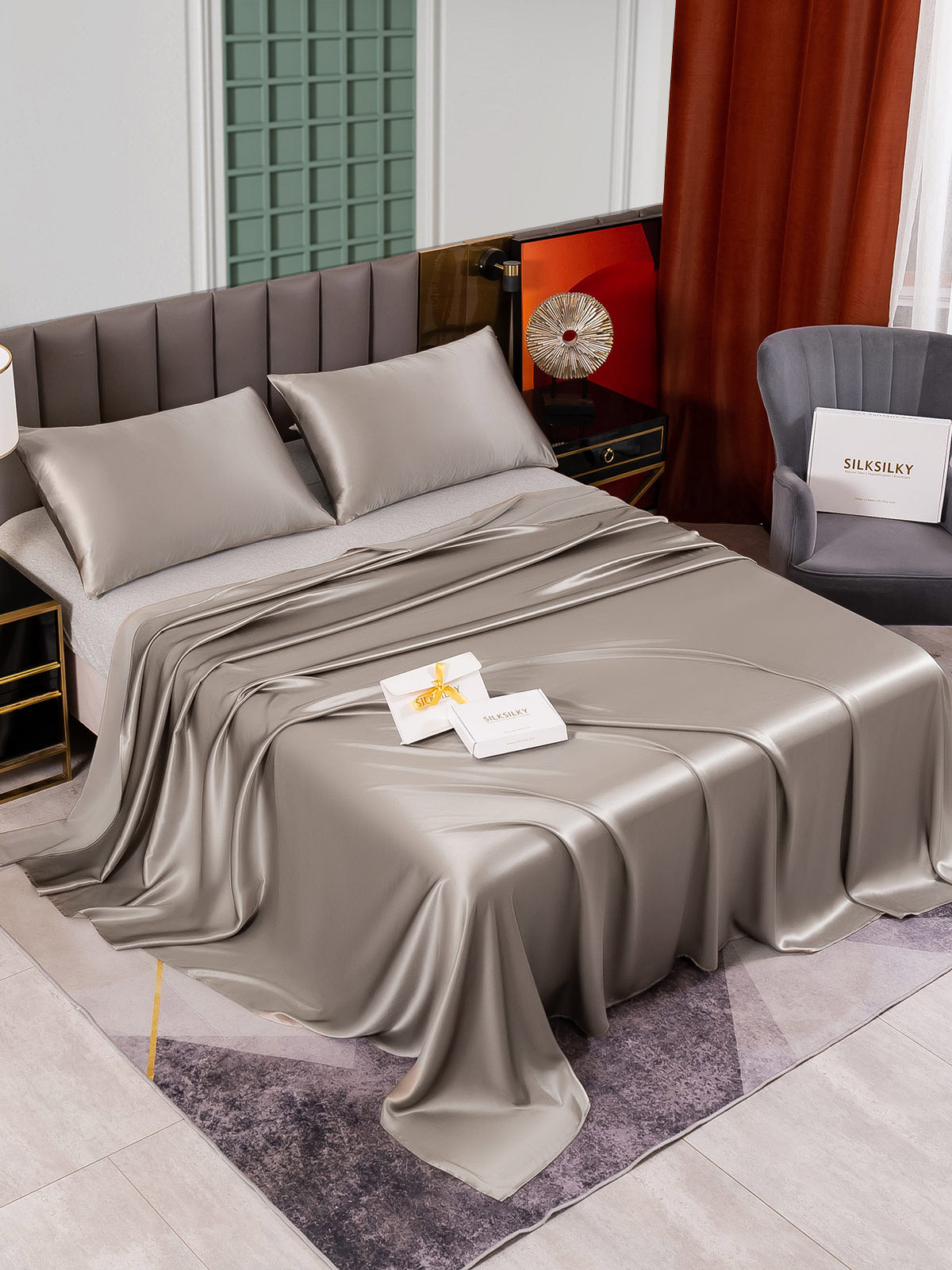 [Gray] SilkSilky-UK 25Momme Pure Silk Bedding Set 002