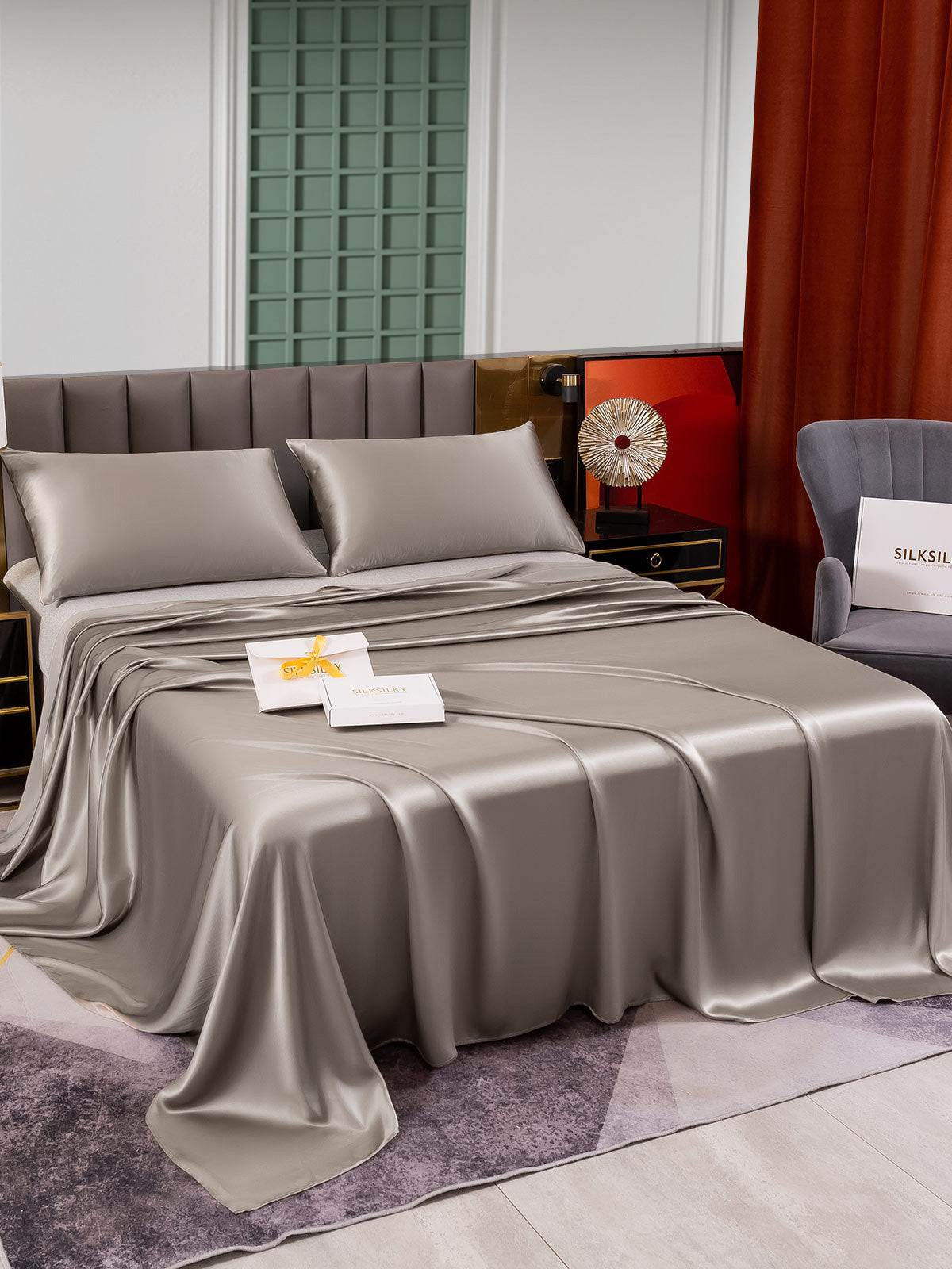 [Gray] SilkSilky-UK 25Momme Pure Silk Bedding Set 003