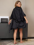 SilkSilky UK Pure Silk 3/4 Sleeve Womens Robe Black 002