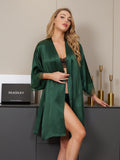 SilkSilky UK Pure Silk 3/4 Sleeve Womens Robe DarkGreen 004