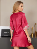 SilkSilky UK 19Momme Pure Silk Half Sleeve Deep V Neck Dress RoseRed 002