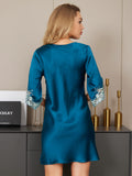 SilkSilky UK 19Momme Pure Silk Half Sleeve Deep V Neck Dress Teal 002