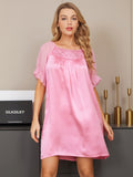 SilkSilky UK Pure Silk Short Sleeve Boat Neck Nightdress Pink 005