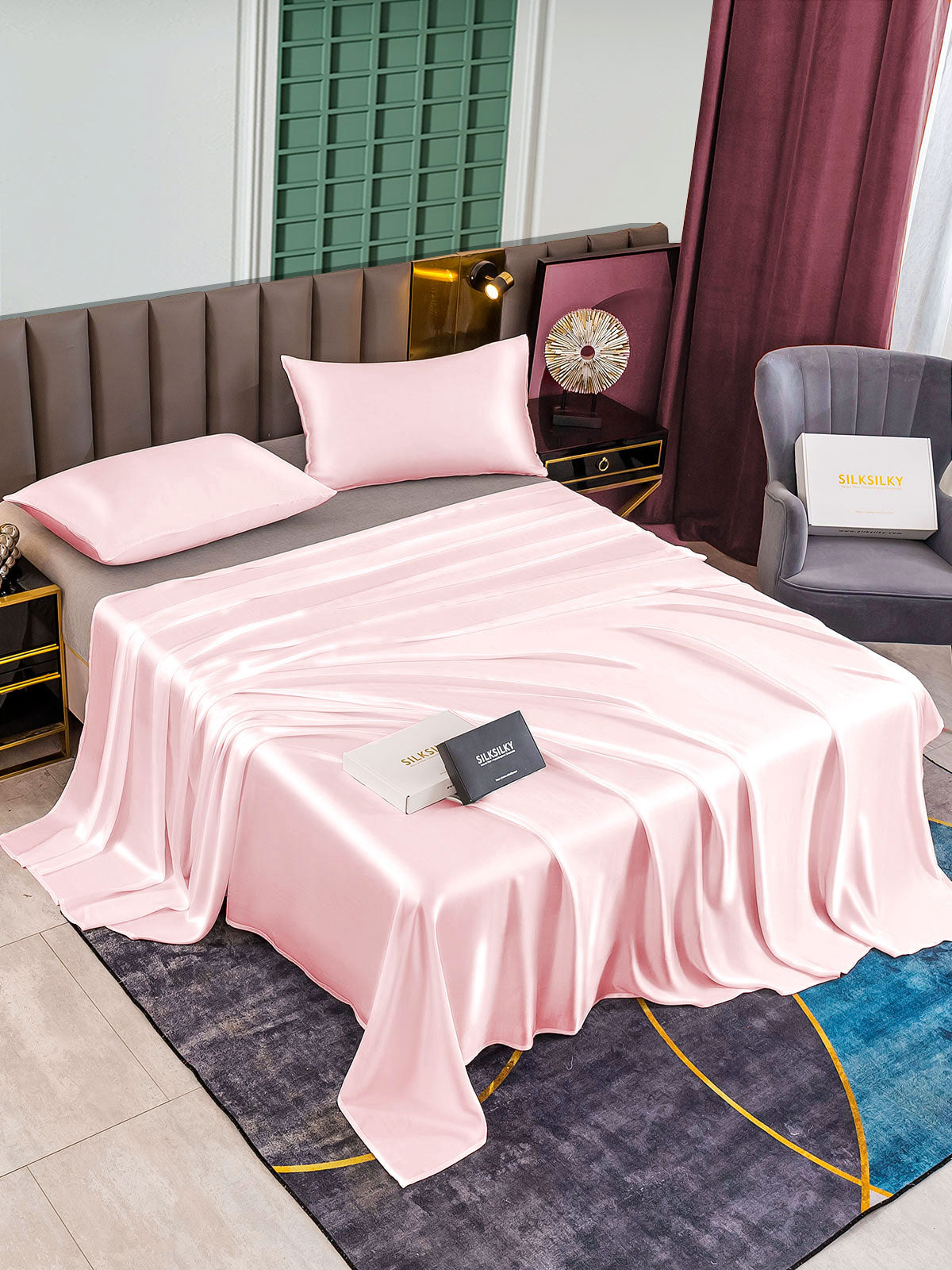 [Pink] SilkSilky-UK 25Momme Pure Silk Bedding Set 002