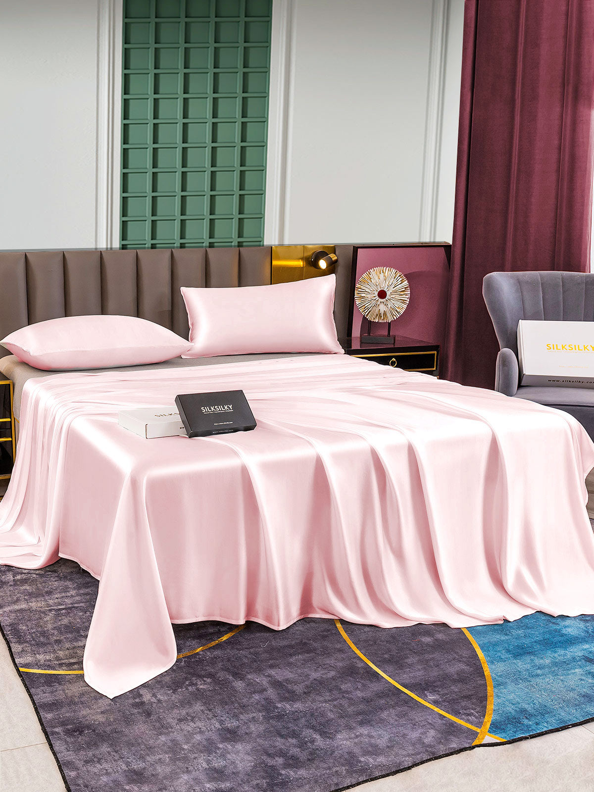 [Pink] SilkSilky-UK 25Momme Pure Silk Bedding Set 003
