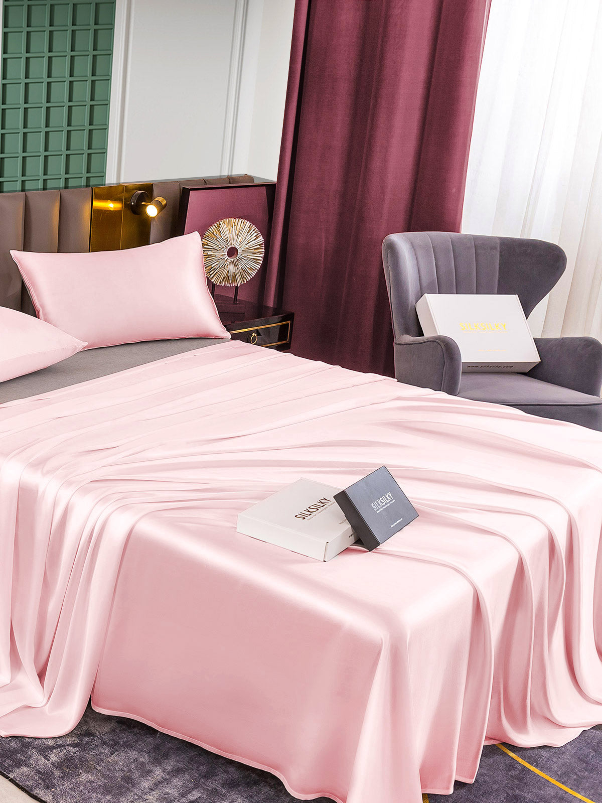 [Pink] SilkSilky-UK 25Momme Pure Silk Bedding Set 004