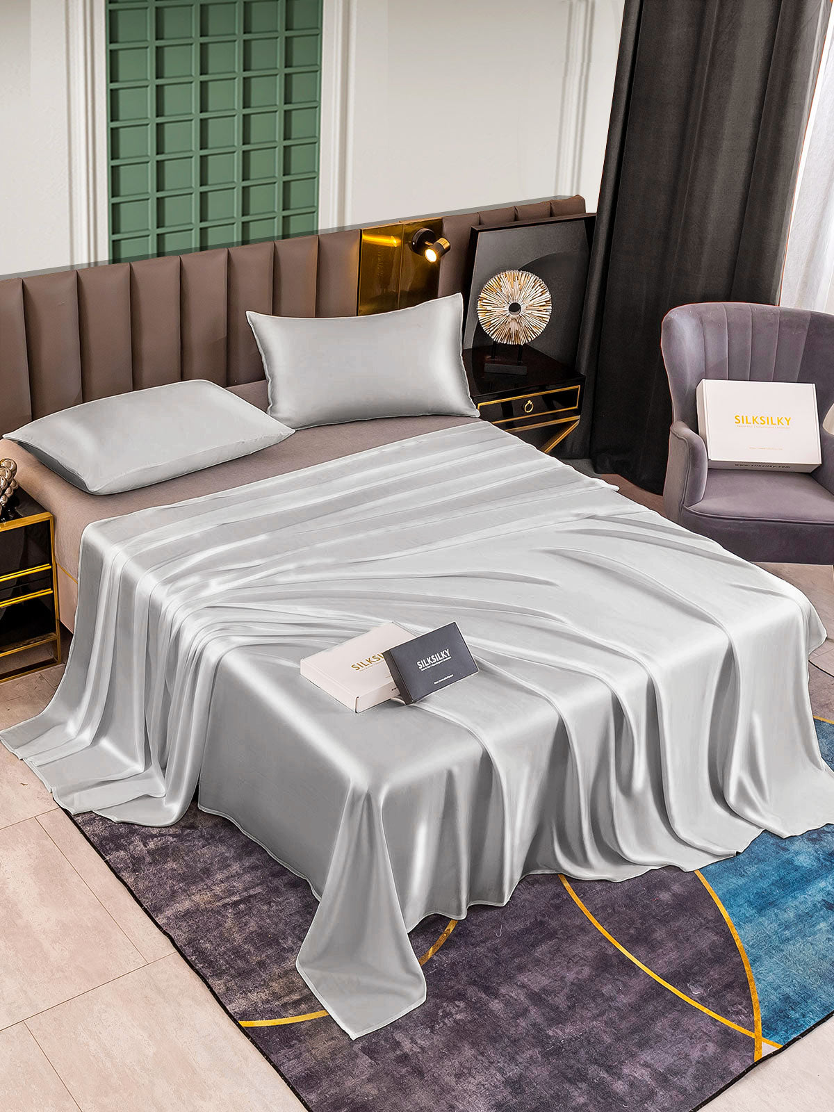 [Silver] SilkSilky-UK 25Momme Pure Silk Bedding Set 003