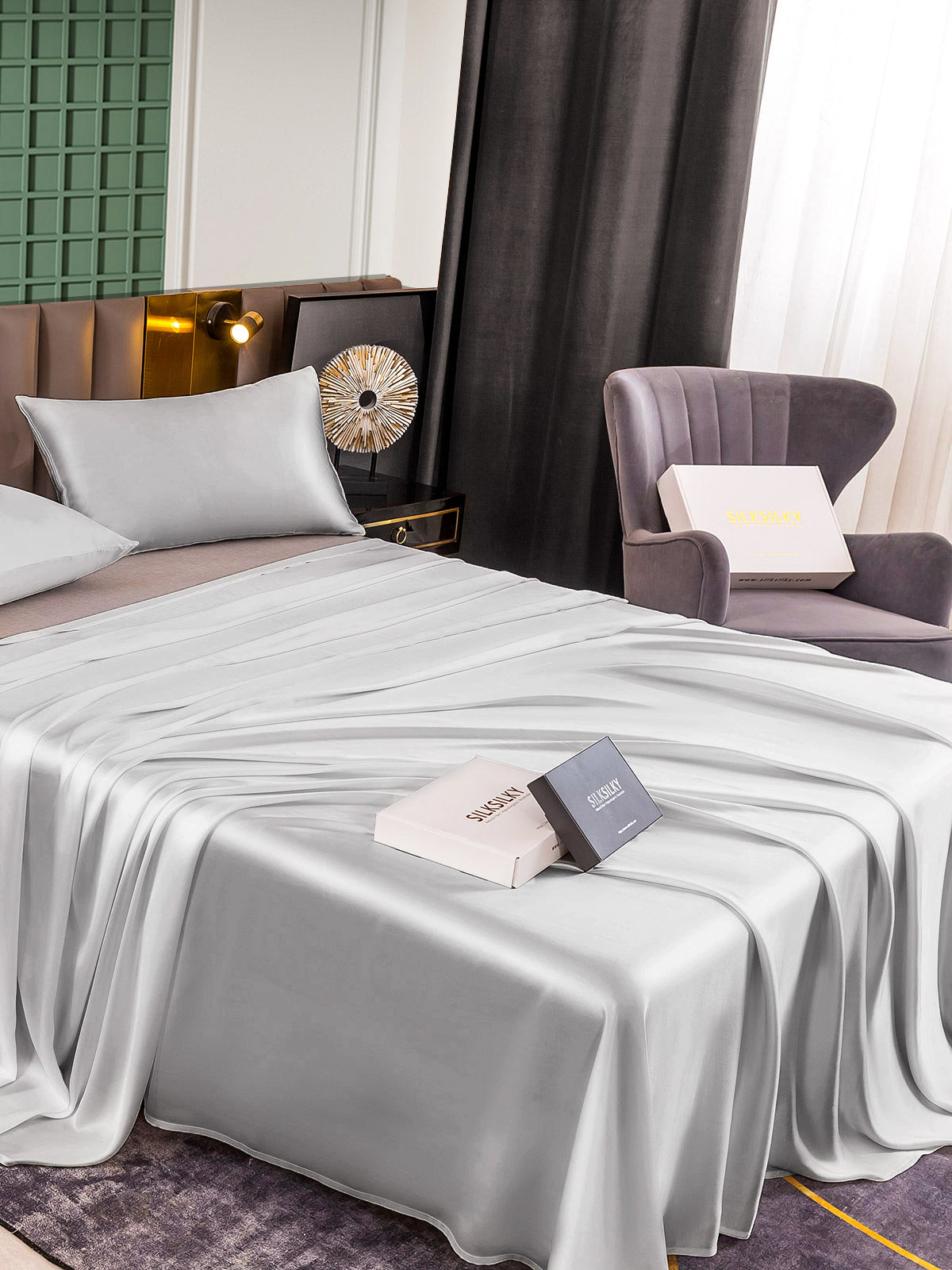 [Silver] SilkSilky-UK 25Momme Pure Silk Bedding Set 004