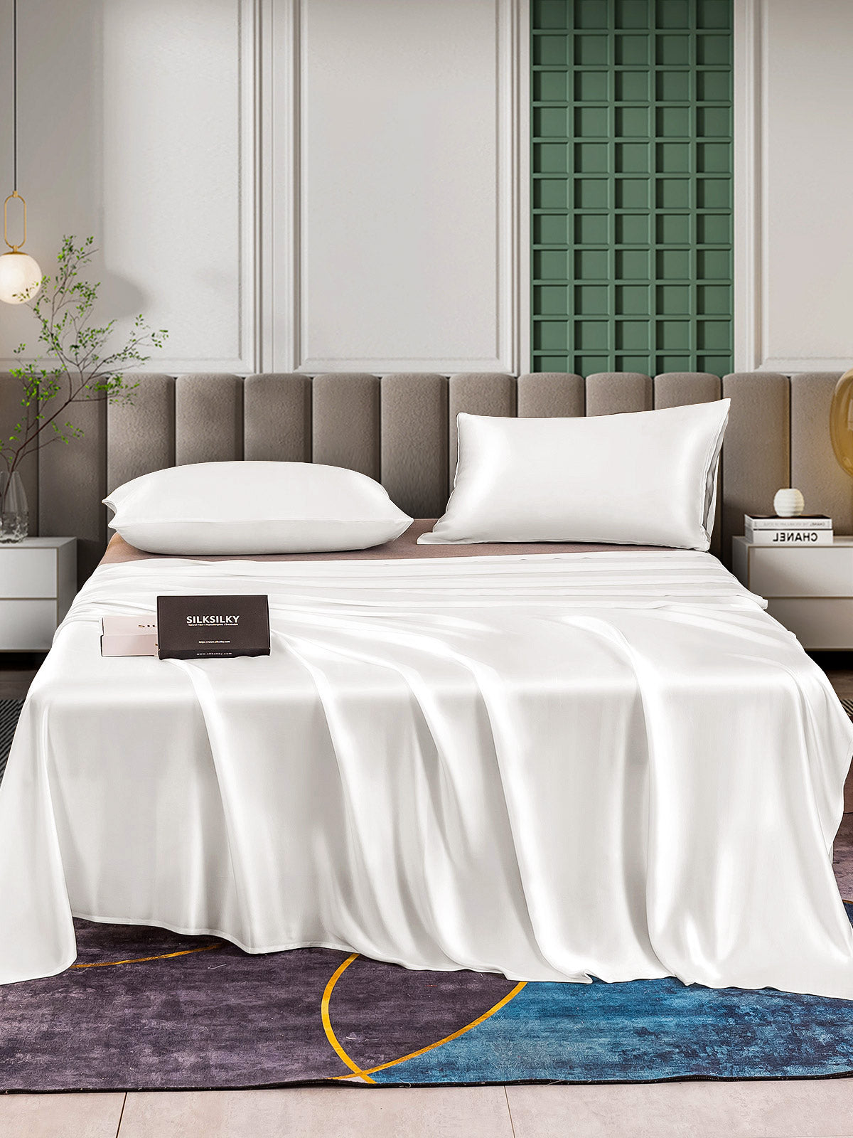 [White] SilkSilky-UK 25Momme Pure Silk Bedding Set 001