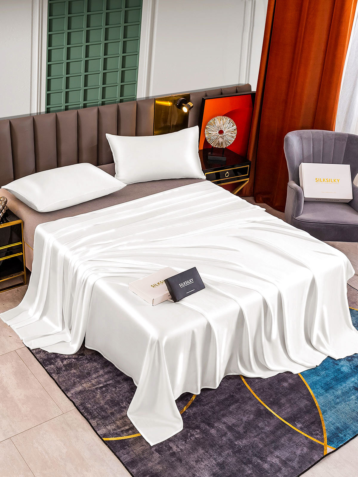 [White] SilkSilky-UK 25Momme Pure Silk Bedding Set 002