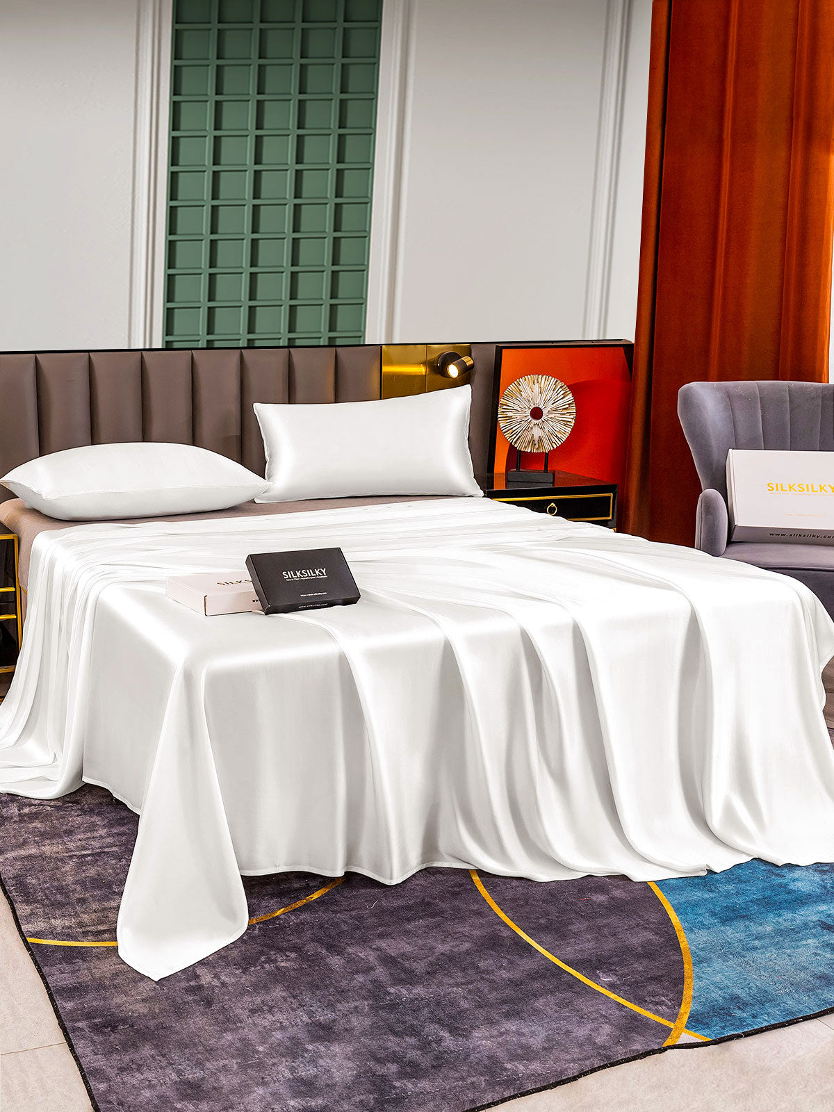 [White] SilkSilky-UK 25Momme Pure Silk Bedding Set 003