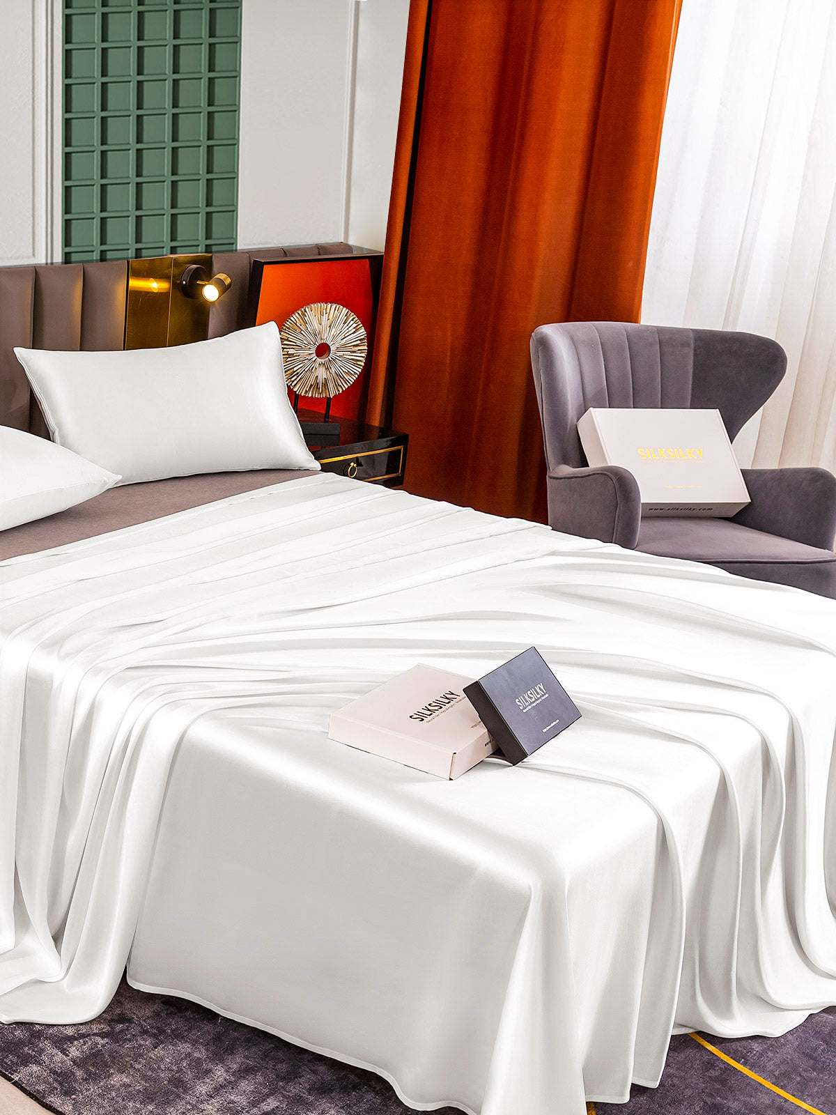 [White] SilkSilky-UK 25Momme Pure Silk Bedding Set 004