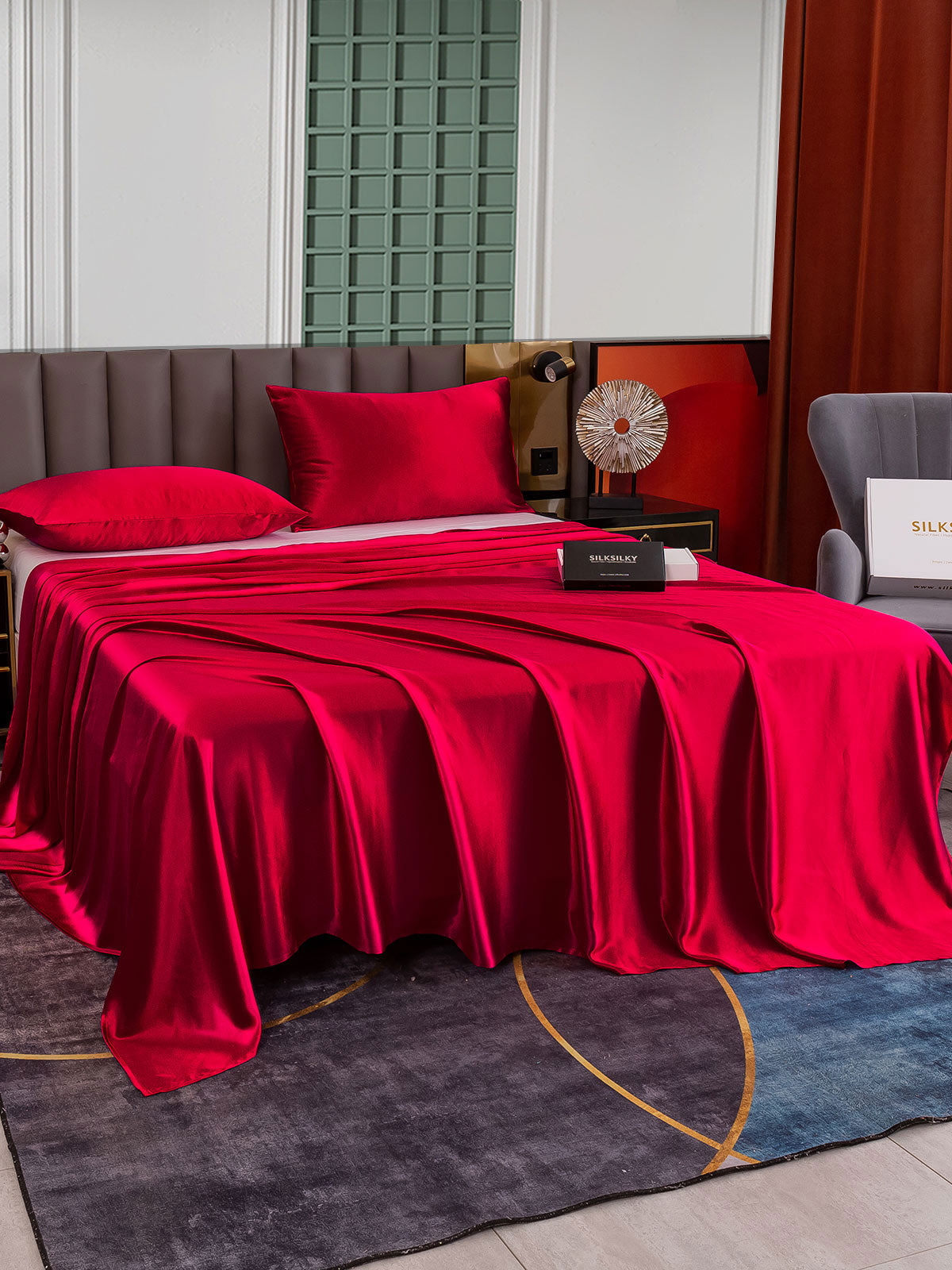 [Wine] SilkSilky-UK 25Momme Pure Silk Bedding Set 001