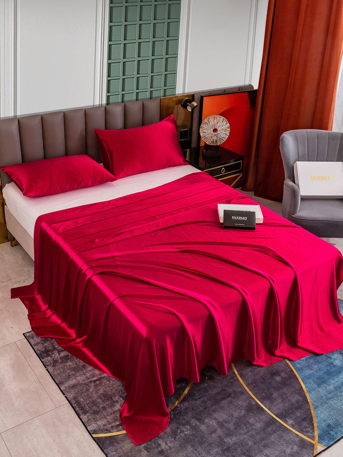 [Wine] SilkSilky-UK 25Momme Pure Silk Bedding Set 002
