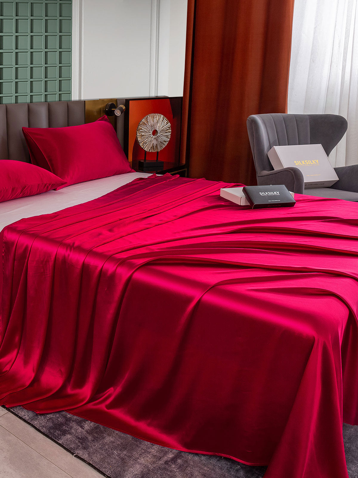 [Wine] SilkSilky-UK 25Momme Pure Silk Bedding Set 003