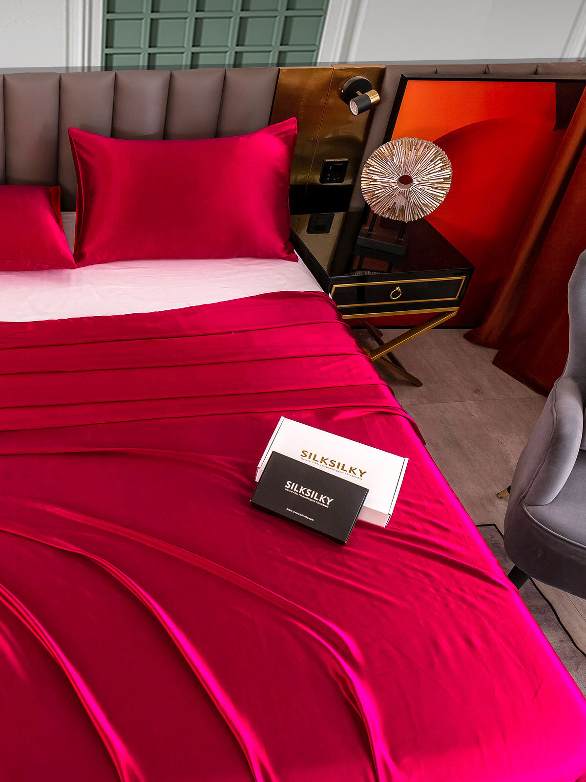 [Wine] SilkSilky-UK 25Momme Pure Silk Bedding Set 004