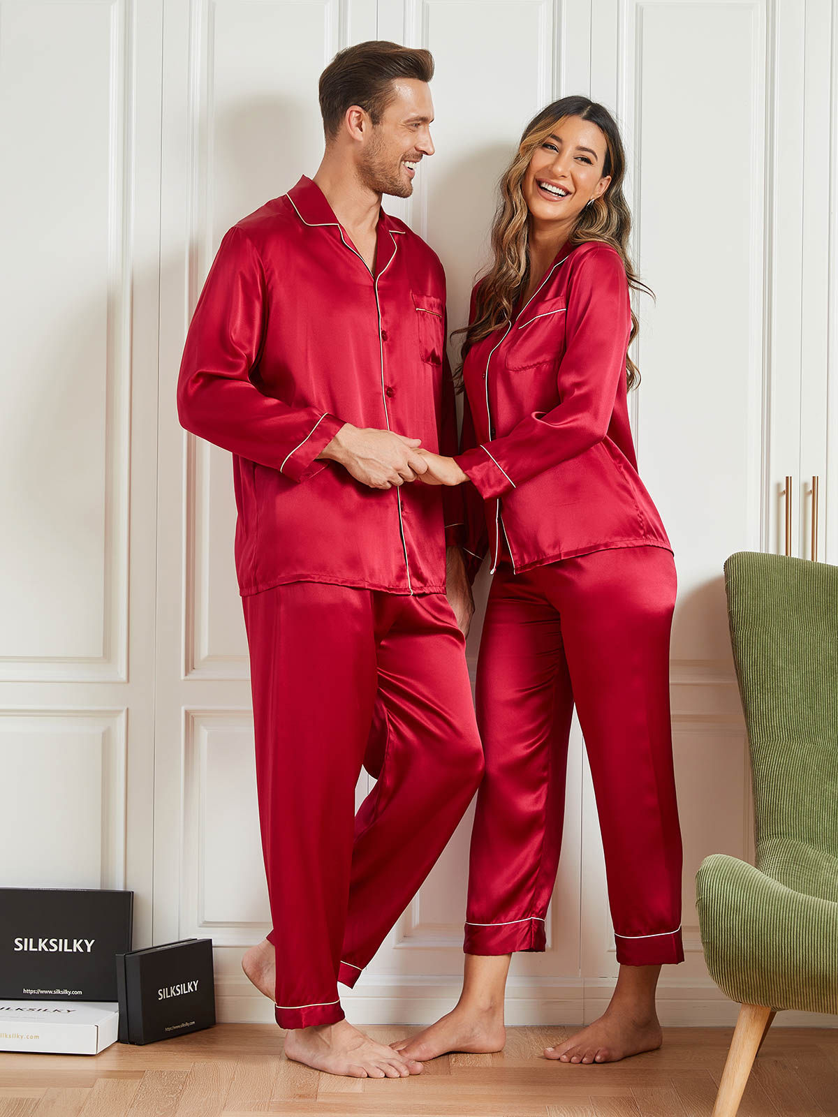 [Wine] SilkSilky-UK Pure Silk Long Sleeve Couple 004