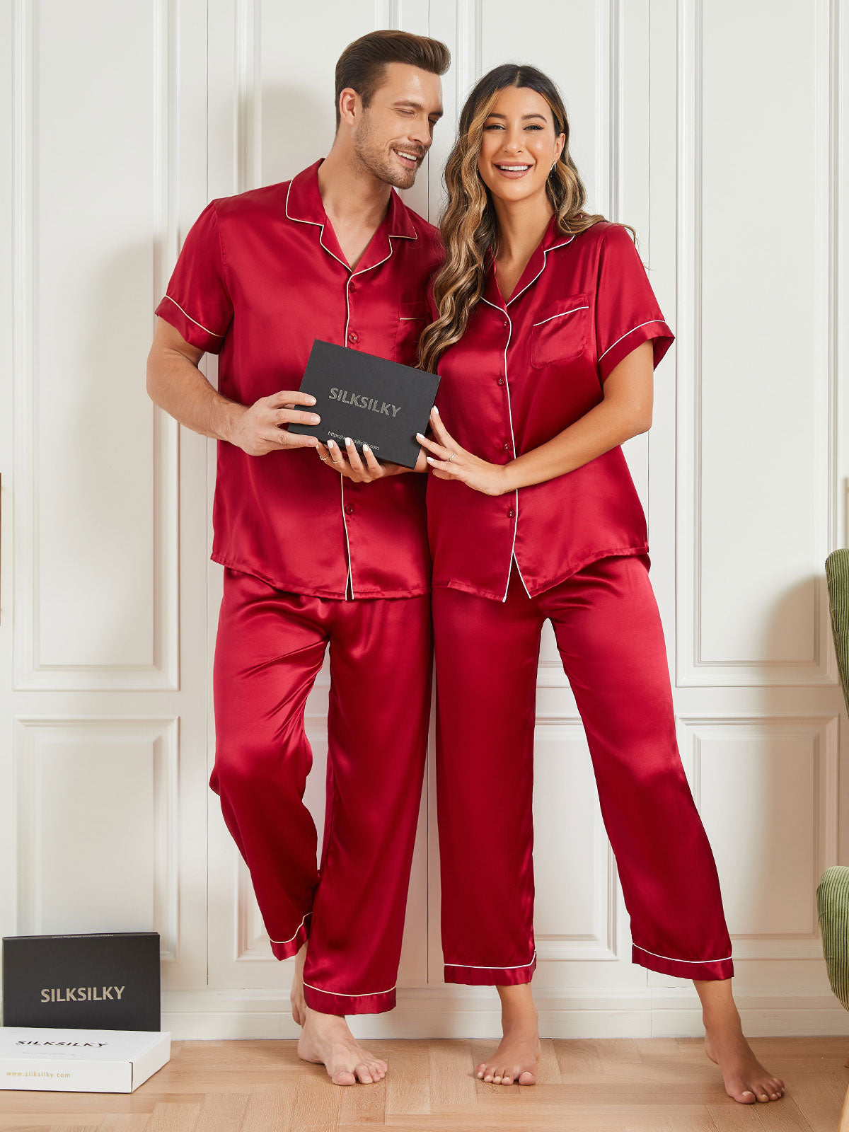 [Wine] SilkSilky-UK Pure Silk Short Sleeve Couple 004