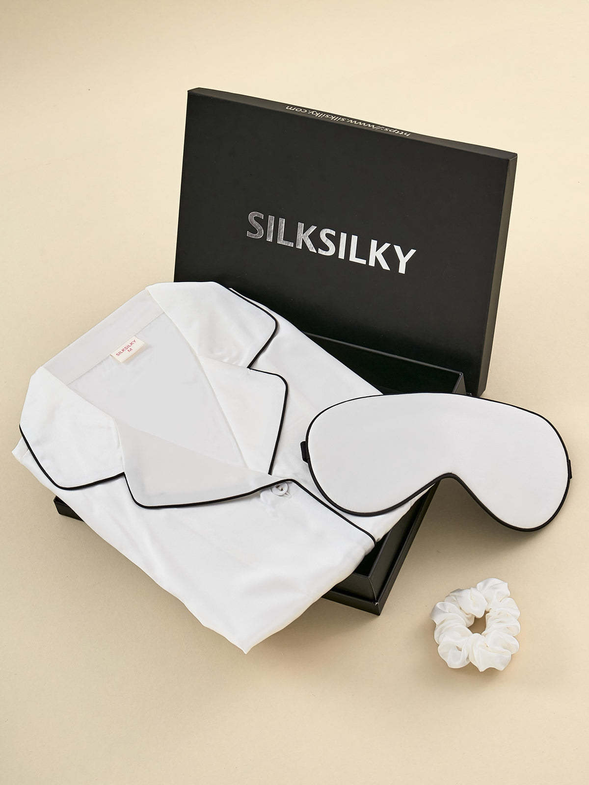 SilkSilky UK Pure Silk Long Sleeve Lapel Women's Pyjamas White 001