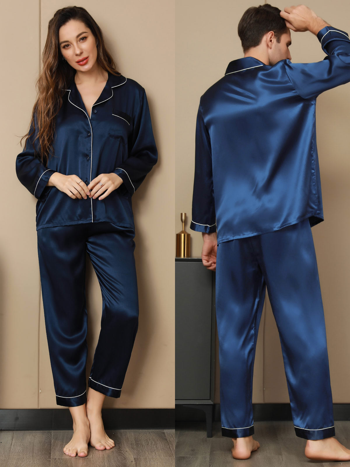 SilkSilky UK Pure Silk Long Sleeve Couple DarkBlue 001