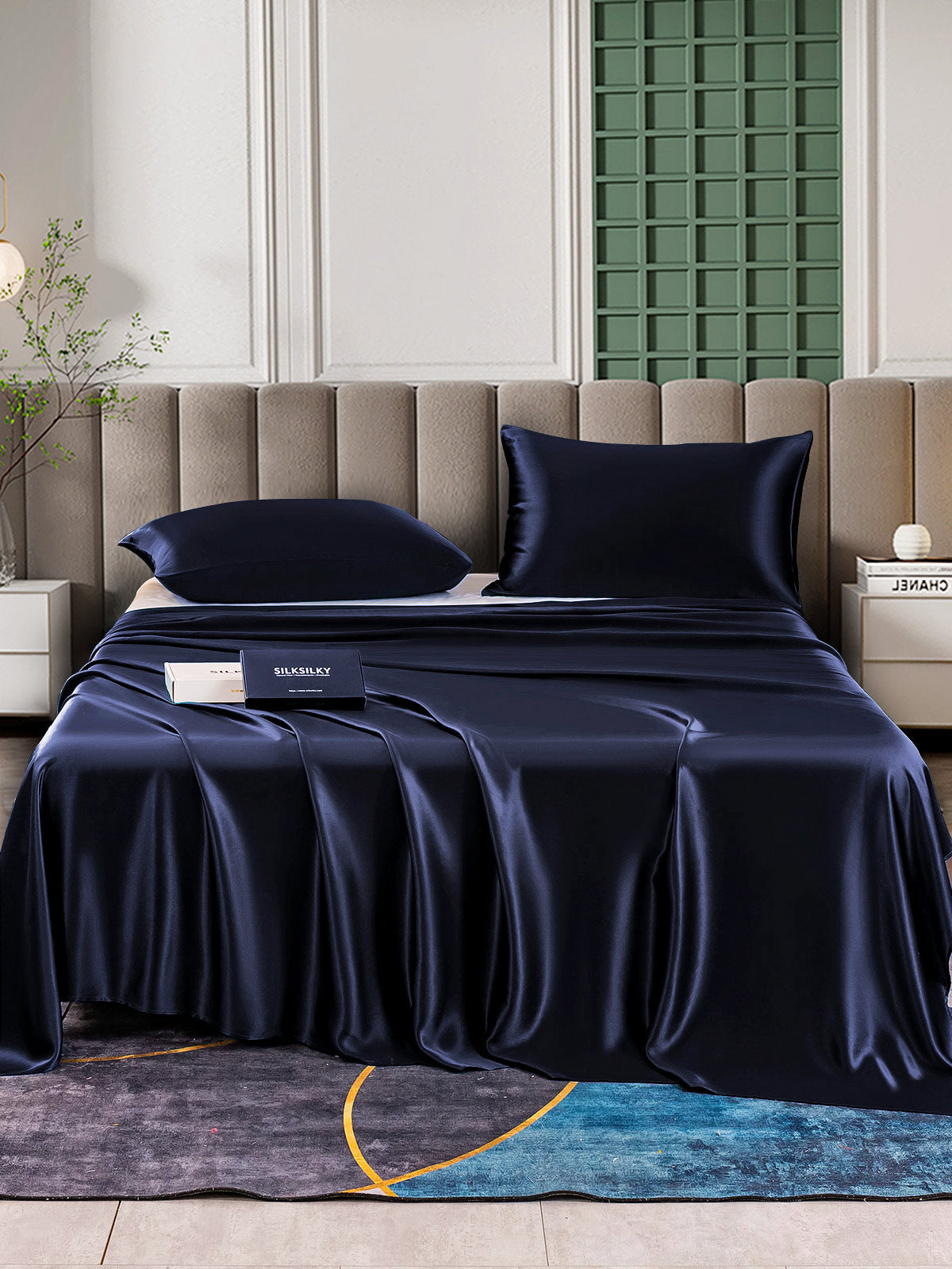 SilkSilky UK 25Momme Pure Silk Bedding Set DarkBlue 001